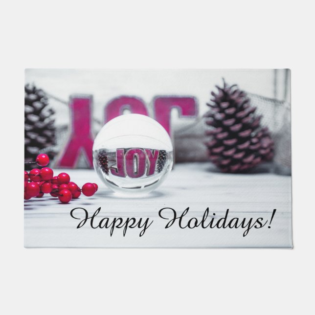 Joy Glass Ball Holiday Collection Doormat (Front)