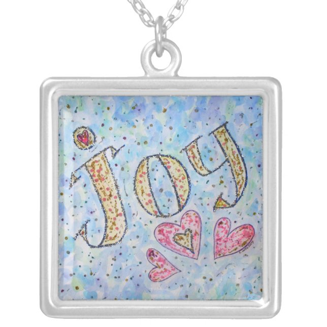Joy Glitter Word Art Silver Necklace Charm (Front)