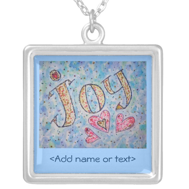 Joy Glitter Word Painting Silver Necklace Pendant (Front)