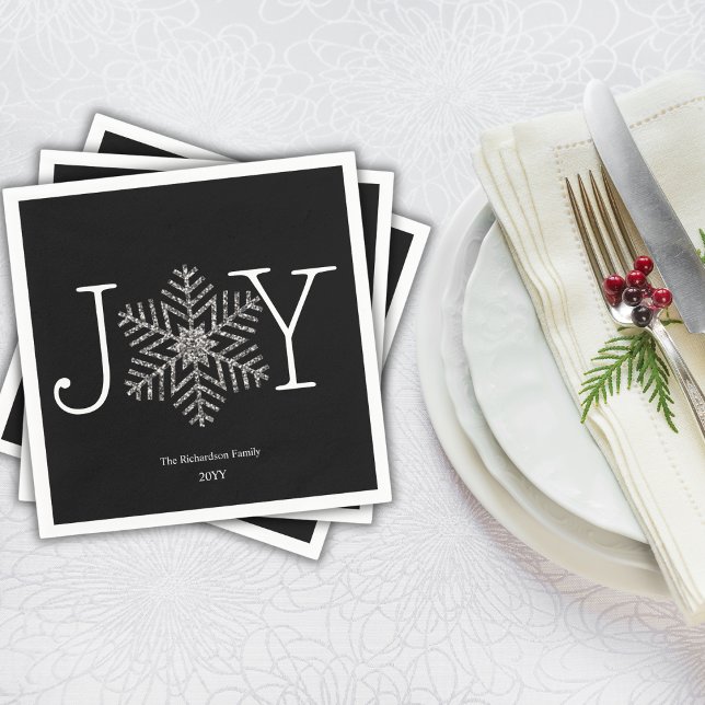 Joy Glittery Snowflake Family Name and Year Napkins (Creator Uploaded)