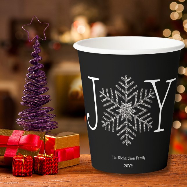 Joy Glittery Snowflake Holidays Family Gatherings Paper Cups (Creator Uploaded)