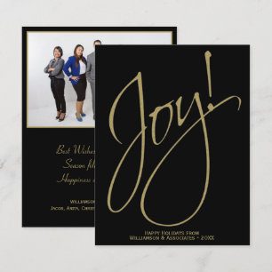 Joy! Gold & Black Stylish Minimal Small Business Holiday Card