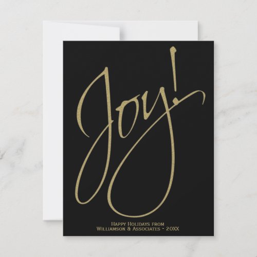 Joy Gold  Black Stylish Minimal Small Business Holiday Card