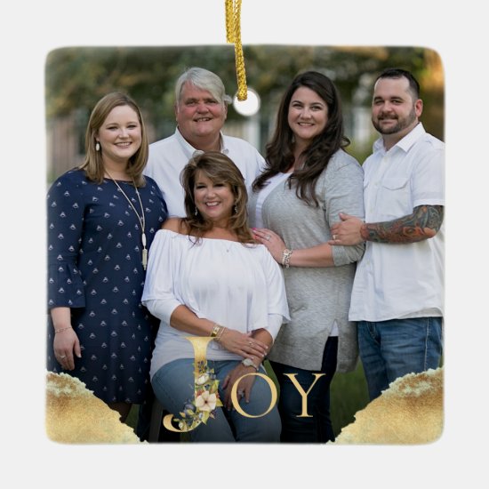 Joy Gold Foil 2 Sided Family Photo Christmas Ceramic Ornament