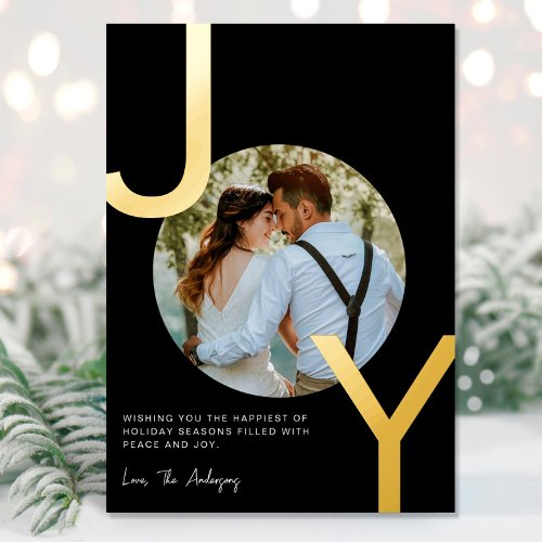 Joy Gold foil black elegant minimalist Christmas Foil Holiday Card