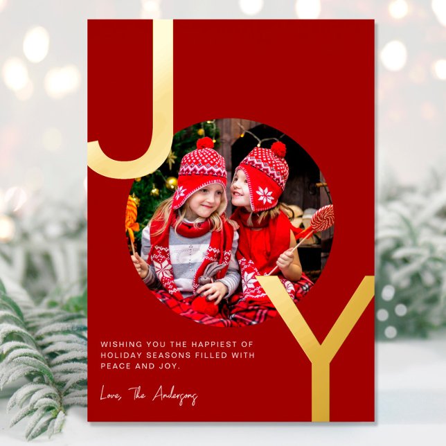Joy Gold foil red elegant minimalist Christmas Foil Holiday Card (Creator Uploaded)