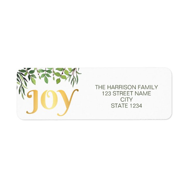 Joy Gold Green Leaves Return Address Label (Front)