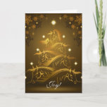 Joy! Gold Horses Christmas Tree Holiday Card