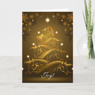 Joy! Gold Horses Christmas Tree Holiday Card
