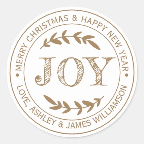 JOY Gold Merry Christmas Message Gift Label
