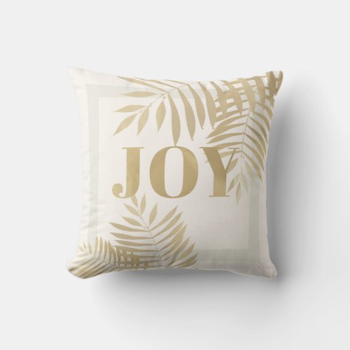 JOY Gold Palm Tree Leaves Holiday Throw Pillow