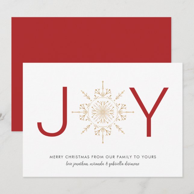 JOY Gold Snowflake Christmas  Holiday Card (Front/Back)