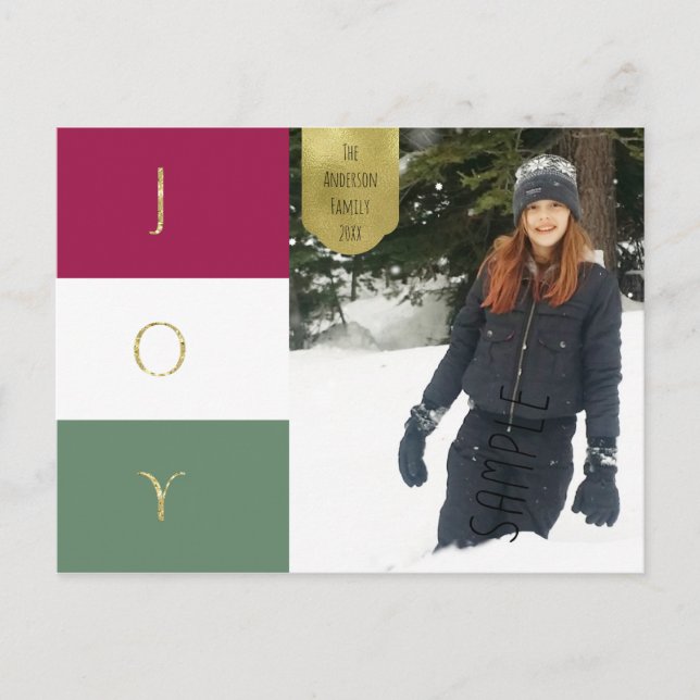 JOY Gold Sparkle Color block Holiday Photo (Front)