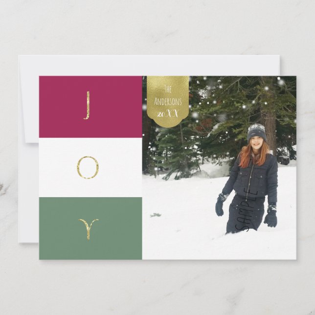 JOY Gold Sparkle Color block Holiday Photo (Front)