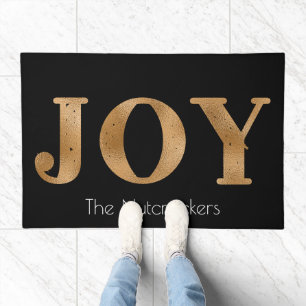 Joy Gold Typography Custom Christmas Doormat