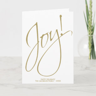 Joy! Gold & White Modern Script Chic Holiday Photo Card