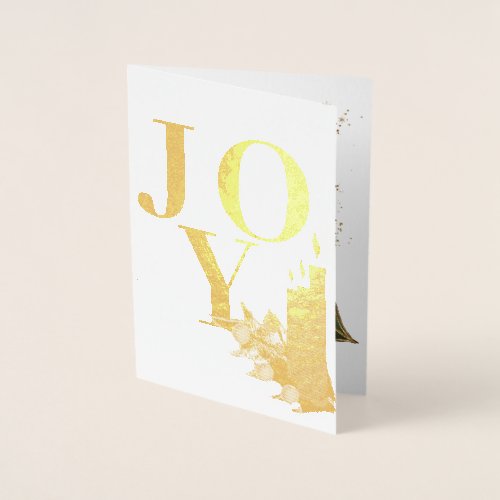 Joy Golden Candles Holly Berries Christmas Foil Card