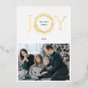 Joy Golden Wreath Christmas Foil Holiday Card