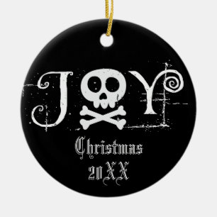 Joy Gothic Christmas Ceramic Ornament