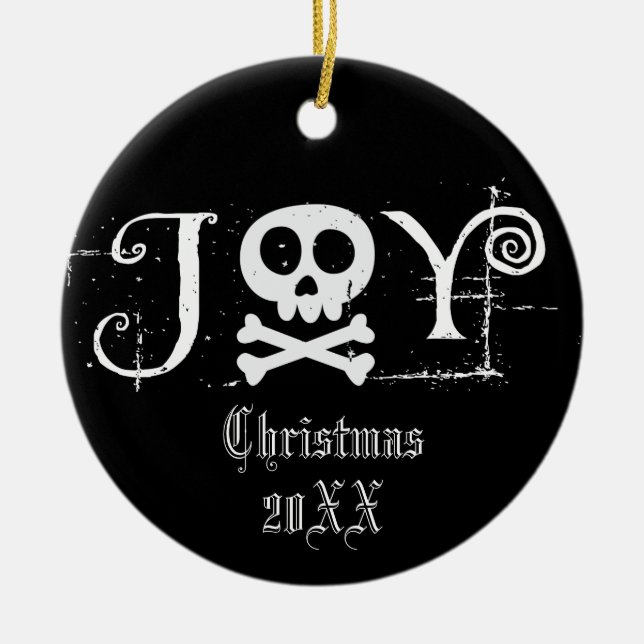 Joy Gothic Christmas Ceramic Ornament (Front)
