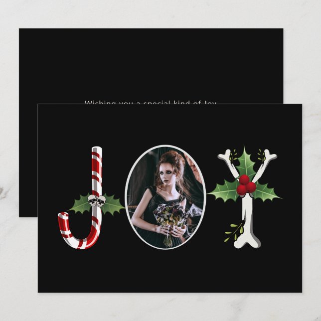 Joy Gothic Christmas One Photo Holiday Card (Front/Back)