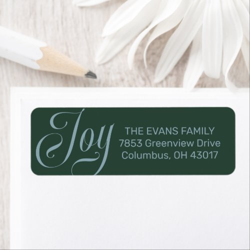 Joy green and light blue Christmas return address Label