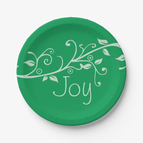 Joy Green Flourish Christmas Party Paper Plate