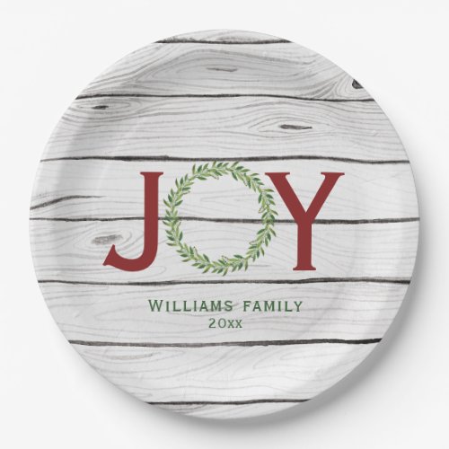 Joy Greenery Wreath Family Christmas  Paper Plates