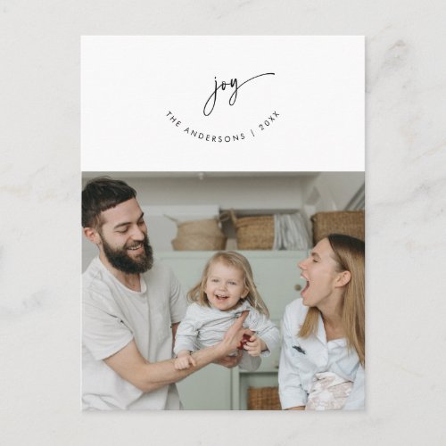Joy Greeting Family Photo Smiling Script Postcard