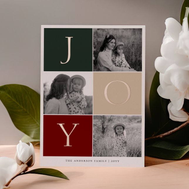 JOY Grid Photo  Foil Holiday Card (Creator Uploaded)