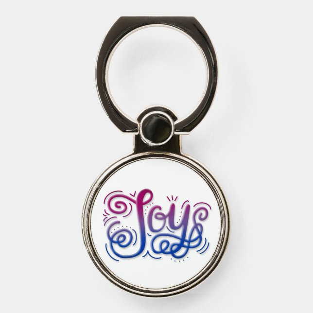 Joy Hand Lettering Bi Bisexual Pride Phone Ring Stand (Front)