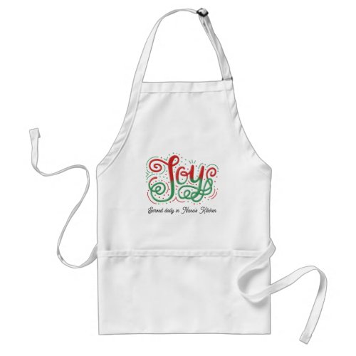 Joy hand lettering Christmas red green glitter Adult Apron