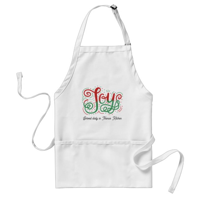 Joy hand lettering Christmas red green glitter Adult Apron (Front)