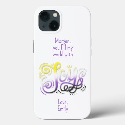 Joy Hand Lettering Nonbinary Pride Purple Yellow iPhone 13 Case