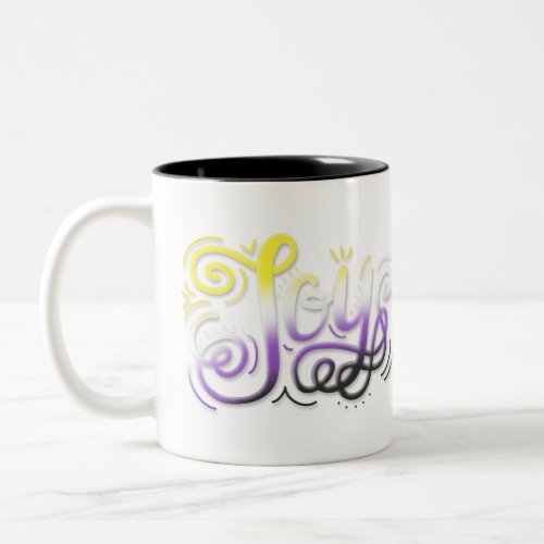 Joy Hand Lettering Nonbinary Pride Purple Yellow Two_Tone Coffee Mug