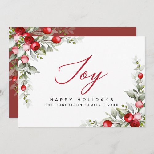  Joy Happy Holidays Botanical Berry Greeting Card