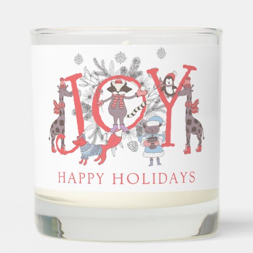 Joy Happy Holidays Whimsical Animals Scented Candle