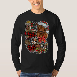 Joy Highland Cow Animals Merry Xmas Womens Christm T-Shirt
