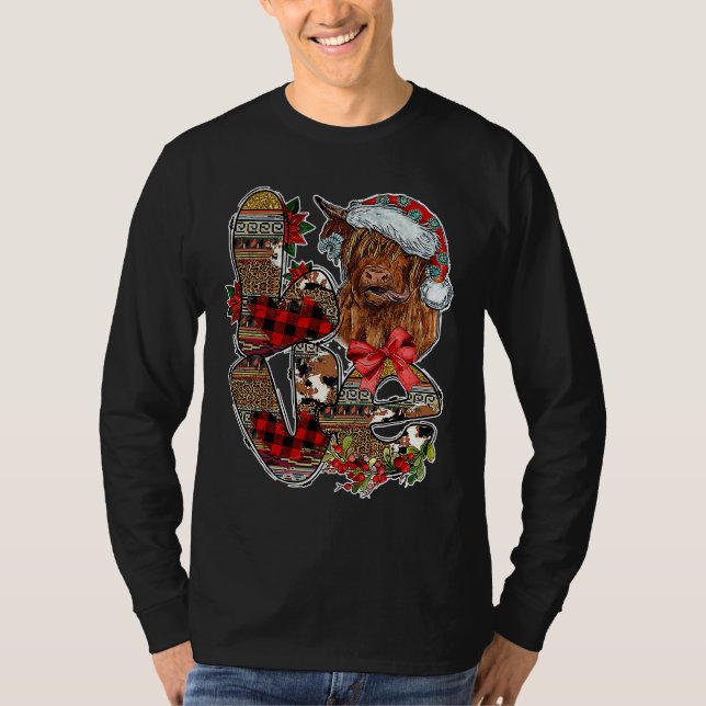 Joy Highland Cow Animals Merry Xmas Womens Christm T-Shirt (Front)