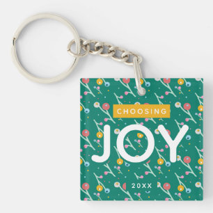 Joy Holiday Berries Green Christmas Custom Keychain