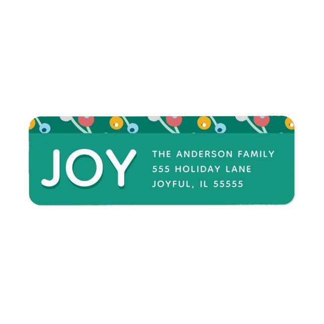 Joy Holiday Berries Green Custom Address Label (Front)