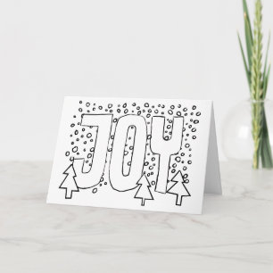 Joy Holiday Card, Color-It-Yourself, Snowy Pine Card