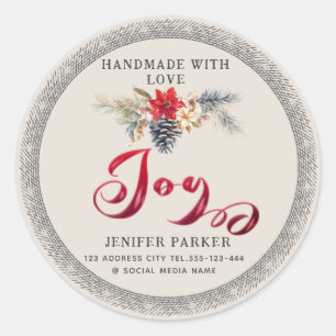 Joy Holiday elegant modern handmade    Classic Round Sticker