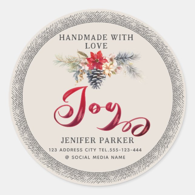 Joy Holiday elegant modern handmade    Classic Round Sticker (Front)