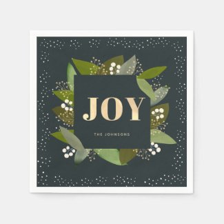 JOY Holiday Foliages Navy Blue Paper Napkins
