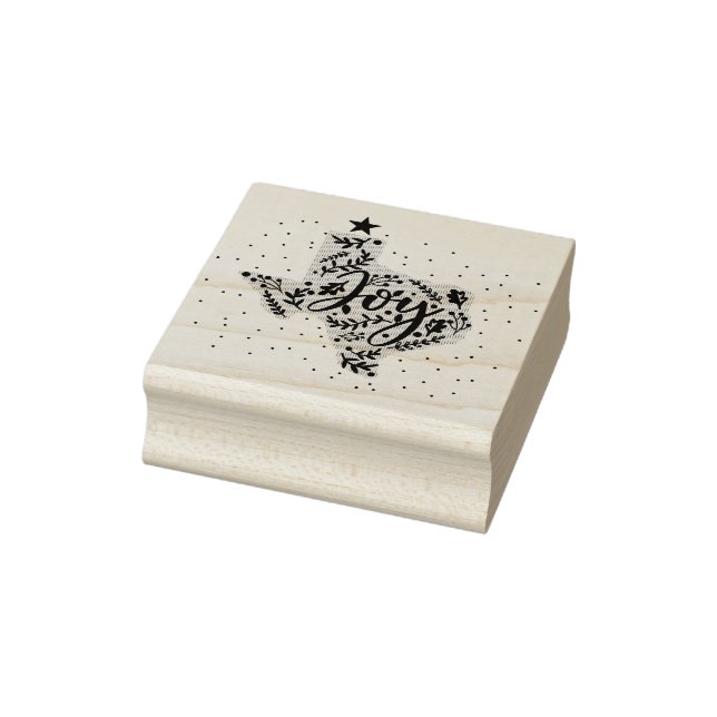 Joy Holiday Leaves Texas Shape Rubber Stamp (Stamp)