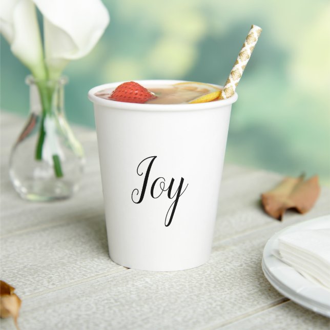 Joy Holiday Minimal White Elegant Text Paper Cups (Insitu)