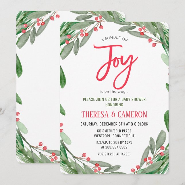 Joy Holiday Mistletoe Baby Shower Invitation (Front/Back)
