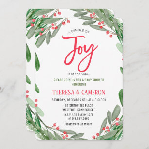 Joy Holiday Mistletoe Baby Shower Invitation