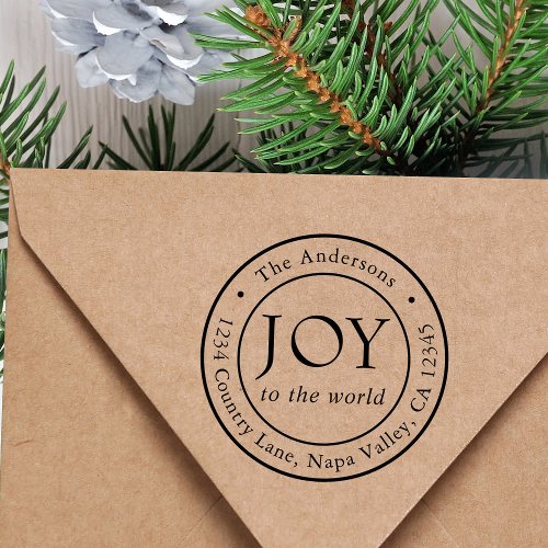 Joy Holiday Return Address Round Rubber Stamp